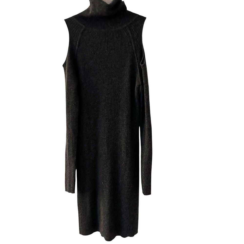 360 Cashmere Dark Grey Stretchy Mini Dress Long Sleeve Cold Shoulder Size S